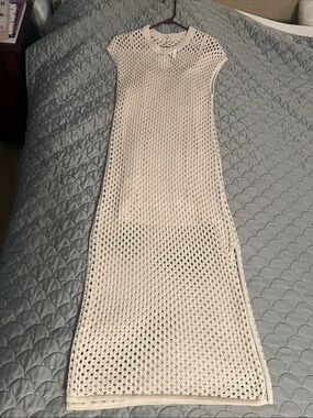 Splendid Cream Open-Knit Sleeveless Maxi Dress